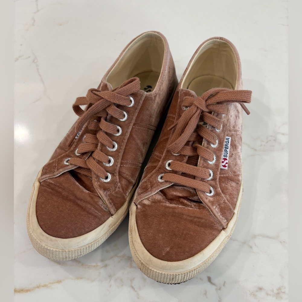 Superga Velvet Sneakers in Tan